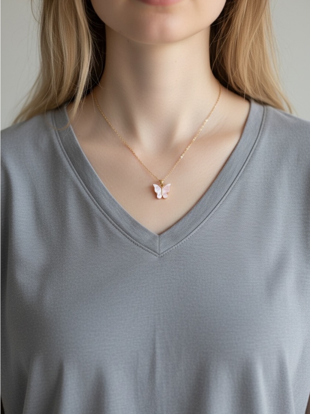 10/22 Gold Butterfly Pendant Necklace with Pink Enamel